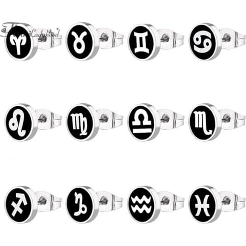 FairLadyHood Aries Tanrus Gemini Leo Virgo Libra Scorpio Sagittarius Capricorn Aquarius Pisces Constellations Men Sted Earrings