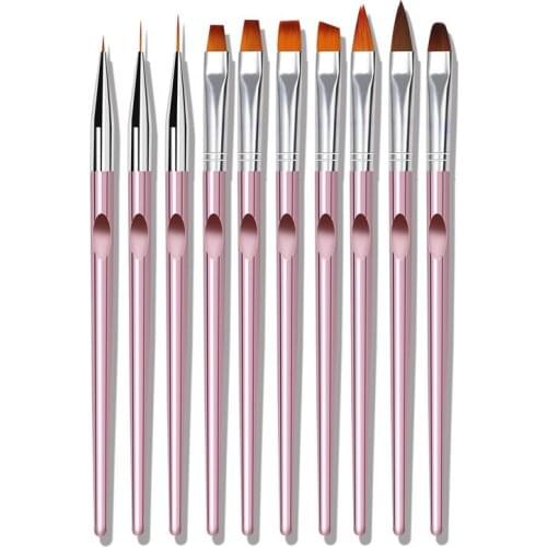 CHNRMJL 10Pcs Drawing Painting Nail Art Brush Set Flat Line Flower Glitter Pen DIY For Acrylic UV Gel Polish Nails Manicure Tool