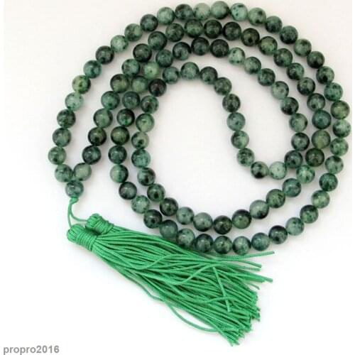 Natural 6mm Green Jade Tibet Buddhist 108 Jade Prayer Beads Mala Necklace AAA