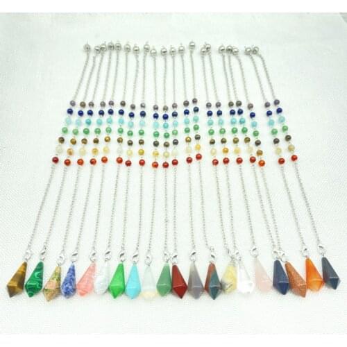 Natural Gem Stone Quartz Crystal 7 Chakra Reiki Healing Pendule Pendant Pendulums For Reiki Healing Hexagonal Pendulum Men Women