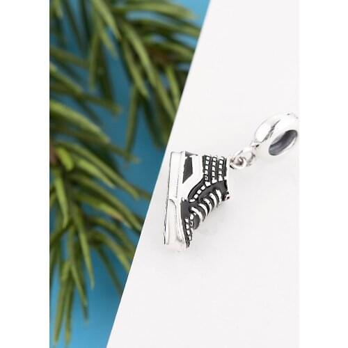 Fit Original Pandora Charm Bracelet Real 925 Silver Young Black Enamel Idol Shoe Figure Bead For Making Women Berloque 2021 New