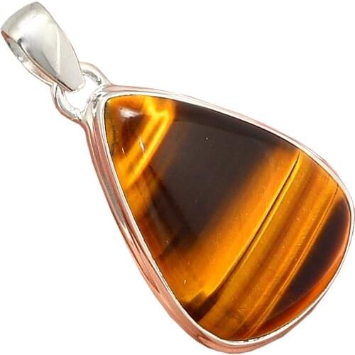 Genuine Tiger eye Pendant 925 Sterling Silver, 43.6 mm, AP6400