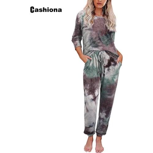 Plus size 3xl Fashion Tie Dry Two Piece Set Women Top Shirt Casual Loose Pants Set Lady Tracksuit Streetwear Femme Clothing 2021