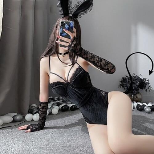 Sexy Lingerie Lace Steel Support Cotton Pad Sling Fine Velvet Bunny Women Open Crotch Uniform Suit Cosplay Maid Sex Costume