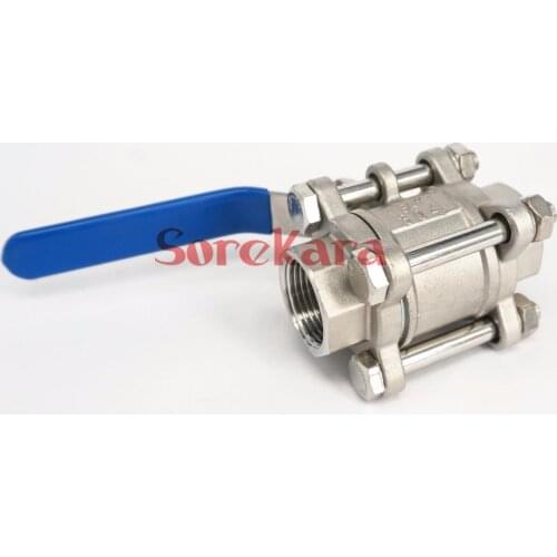 DN6 1/4" BSP Female Thread 304 Stainless Steel 3-Piece Type Ball Valve oil water air 229 PSI