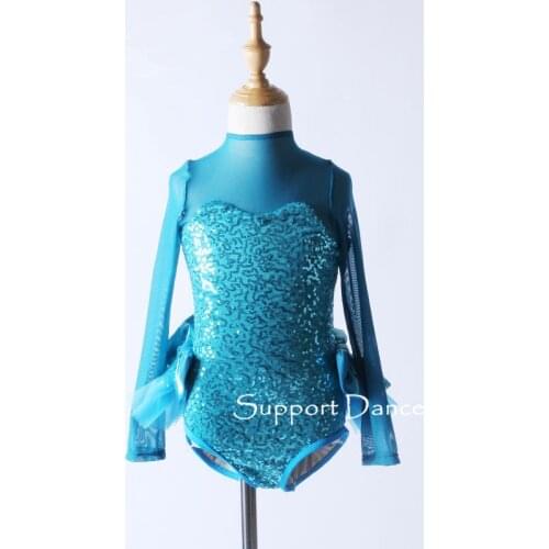 Sequin Jazz Modern Contemporary Dance Costumes Long Sleeve See-Through Elastic Mesh C171