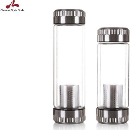 Double Wall Glass Water Bottle Infuser Filter Puer Tea Cup Teacup Car Travel Outdoor Creative Drinkware Gift