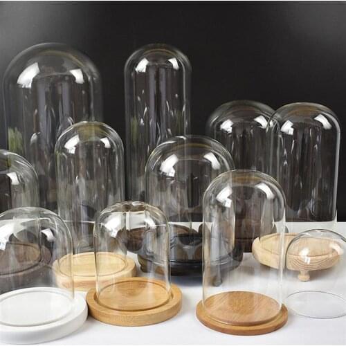 9x24cm Micro Landscape Eternal Transparent Flower Glass Cover DLY Cover Glass Dome on Wooden Base for Valenti