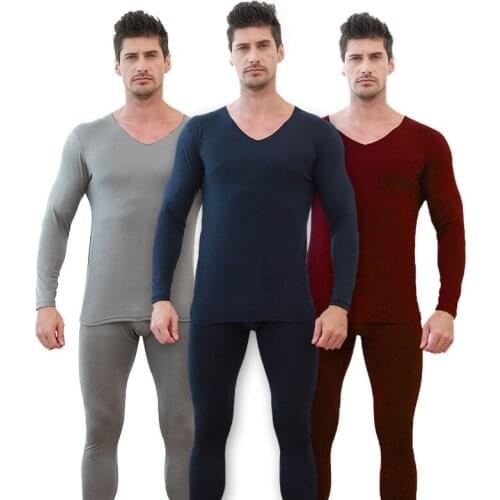 2021 Autumn Winter Thin V-neck Thermal Underwear for Men solid Color Large Size 4XL Long Johns Stretch Soft Thermal Pajamas Suit