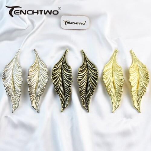 TENCHTWO Art Leaf Shape Vintage Furniture Handles Kitchen Wardrobe Cabinet Copper Knobs Drawer Door Pulls European Luxury Gold