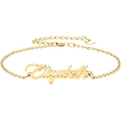 Elizabeth Name Bracelet Women Girl Jewelry Stainless Steel 18k Gold Plated Nameplate Pendant Femme Mother Girlfriend Best Gift