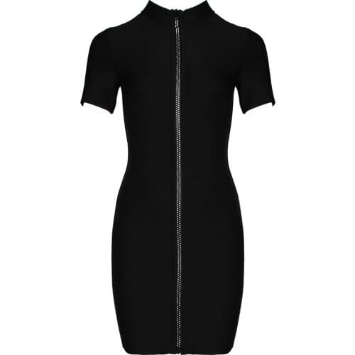 2021 New Arrival Summer Bandage Dress Women Black Mini Dress V-Neck Zipper Sexy Bodydon Dress Club Party Dress Vestidos