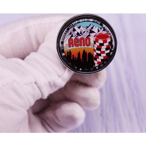 Reno Pin The Biggest Little City in the World Glass Cabochon Button Badge Fashion Jewelry Decor