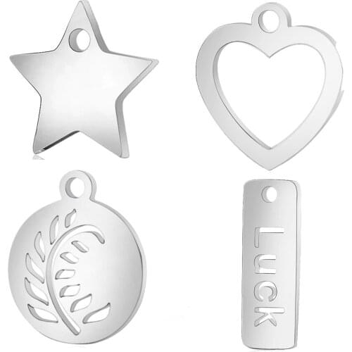 10pcs/Lot 316L Stainless Steel Charms Star Hearts Luck Charms Pendants for Jewelry Making Bracelet DIY Handmade Accessories Gift