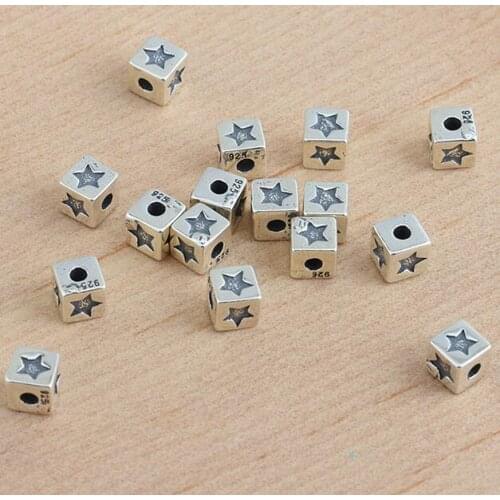 100% 925 Silver Beads 925 Sterling Square Beads Star Beads DIY Jewelry Accessories