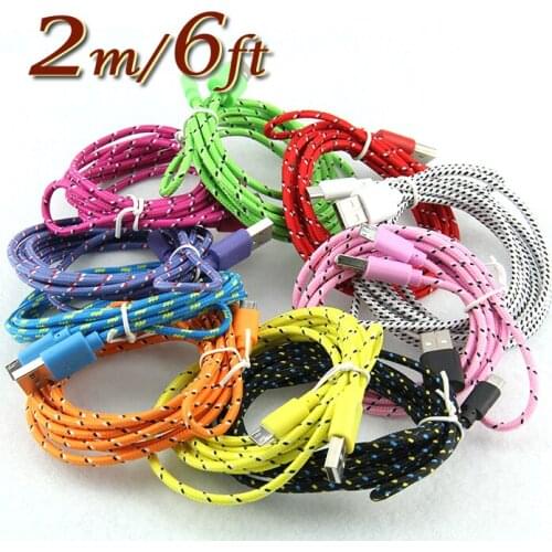 2M/6FT Nylon Micro 8pin Tyep USB C Charger Sync Data Charging Extended Fabric Braided Cable Cord for Cell Phone 100pcs lot