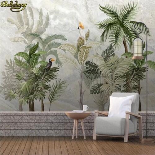 Beibehang Custom 3D wallpaper mural hand drawn tropical rain forest landscape marble background wall painting papel de parede