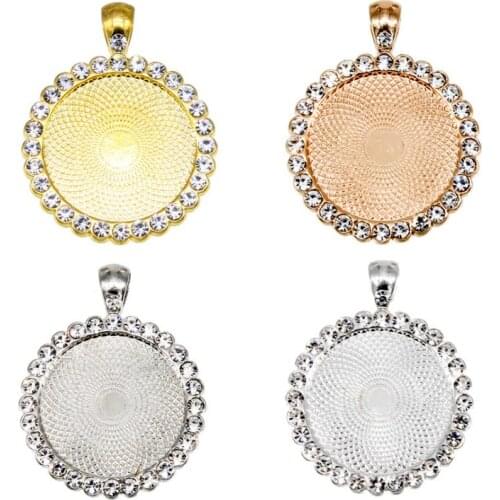 Aiovlo 5pcs/lot Zircon Necklace Pendants Blank Base Fit 25mm Photo Glass Cabochon Cameo Settings Diy Jewelry Making