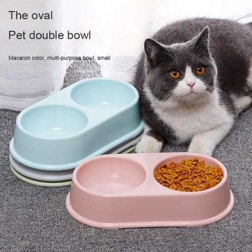 Cat Accessories Pet Drinking And Feeding Bowl Drinker For Cats Plastic Smooth Easy To Clean Ellipse Simple Dog Feed Double Bowl