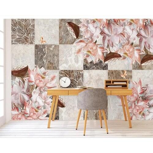 Beibehang Custom wallpaper retro European marble pattern hand-painted floral TV background wall home decoration 3d wallpaper