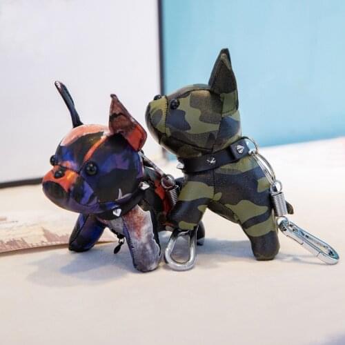 Bulldog Keychain Pu Leather Animal Dog Keyring Holder Bag Charm Trinket Chaveiros Bulldog Bag Accessories Punk Style Pendant