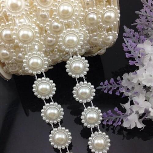 1Yards Flower Shape Flatback White Imitation Natural pearl Beads Craft Decoration DIY Jewelry Finding Accessories