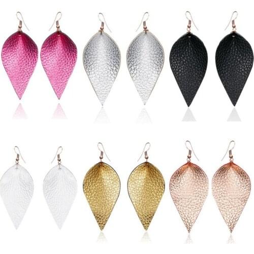 Pure Face Leopard Print Punk Style Women Leopard Faux Leather Teardrop Leaf Dangle Hook Earrings For Female Party Jewelry Gift