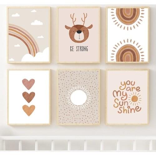 Cartoon Numbers Deer Sun Cloud Rainbow Nordic Posters And Prints Wall Art Canvas Painting Wall Pictures For Baby Kids Room Decor