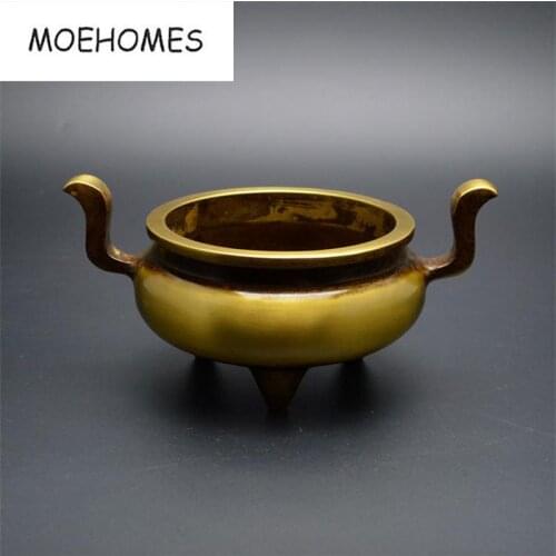 Chinese Temple Buddhism Three feet retro xuande furnace Old Bronze Copper incense burner Censer decoration metal handicraft