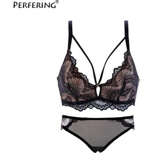Perfering Sexy Lace 3/4 Cup Bra Sets For Women Wireless Thin Cotton Breathable Comfortable Underwear Lingerie Set Panties
