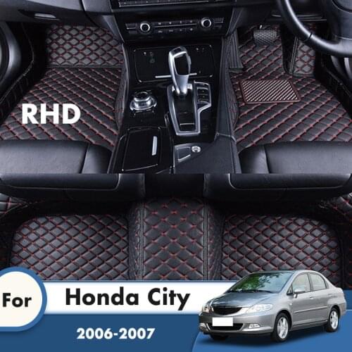 RHD Leather Car Floor Mats For Honda City 2007 2006 Auto Interiors Accessories Styling Custom Waterproof Front And Rear Foot Rug