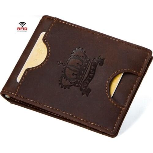 Leather Card Holder Card Holder Retro Crazy Horse Cowhide RFID Dollar Clip