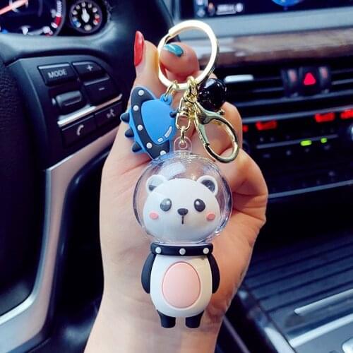 Creative Space Animal Astronaut Keychain for Keys Cute UFO Personality Keyring Panda Dinosaur Key Chains Bag Pendant Couple Gift