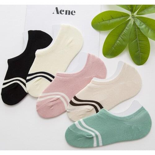 Summer new products Pure cotton ladies striped invisible socks Shallow silicone slippery two rod boat socks
