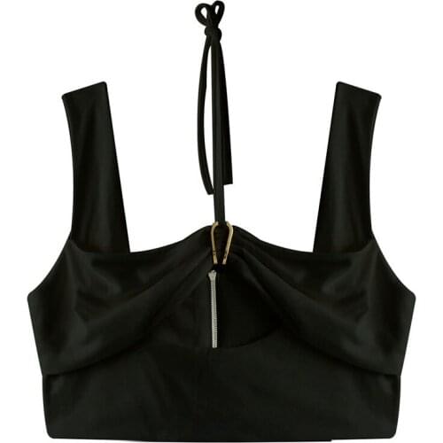 Summer Korean Style Fashion Sexy All-Match Halter Neck Bows Design Sense Short Style Solid Color Camisole Vest