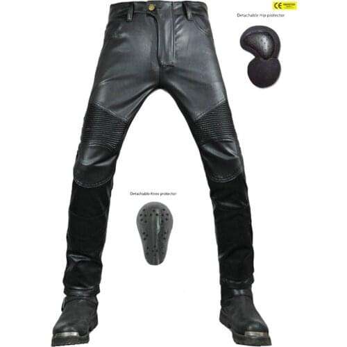 Motorcycle Riding Jeans Motocross Racing Pants PU Leather Biker Trousers Waterproof Windproof Men Women With 4 x CE Knee Hip Pad