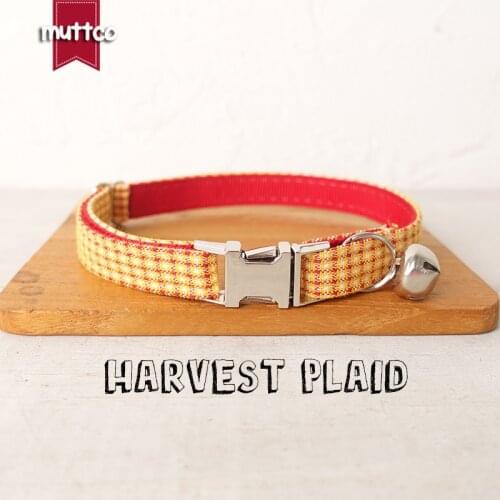 MUTTCO Retailing lovable self-design personalized cat collars HARVEST PLAID handmade collar 2 sizes UCC104