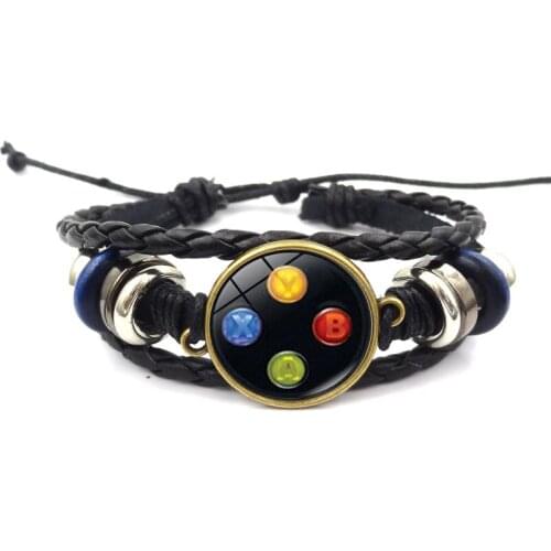 Video Game Controller Men Leather Bracelet Novelty Handmade Glass Gem Art Photo Charm Bracelet Boys Gift Idea Cheap Jewelry