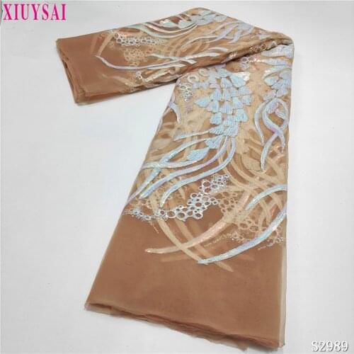 Brown Nigerian African Sequins Lace Fabrics 2021 High Quality Lace Material French Tulle Lace Fabric For Dress Sewing