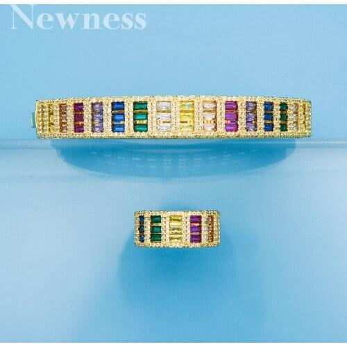 Newness Luxury Delicate Arabia Bangle Ring Set Women Full Micro Cubic Zircon Pave Wedding Saudi Arabic Dubai Jewelry Sets