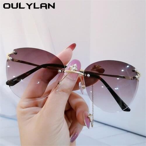 Oulylan Cat Eye Rimless Sunglasses Women Luxury Trimming Sun Glasses Retro Lady Gradient Eyeglasses Outdoor Shades UV400 Eyewear