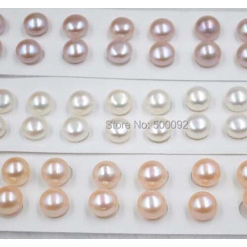 Wholesale 20 PCS (10PAIRS) 10MM Half Drilled Button Flat Freshwater Pearl