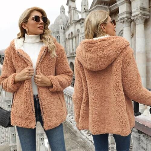 Plush Coat Women Fur Lamb Thicken Winter Warm Coat Women Beige Teddy Coat Stylish Jacket Casual Hoodies Loose Outwear Short Coat