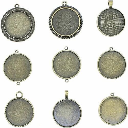 5pcs Fit 25mm Round Glass Cabochon Base Setting Pendant Tray For Jewelry DIY Making Antique Bronze Color FM1032