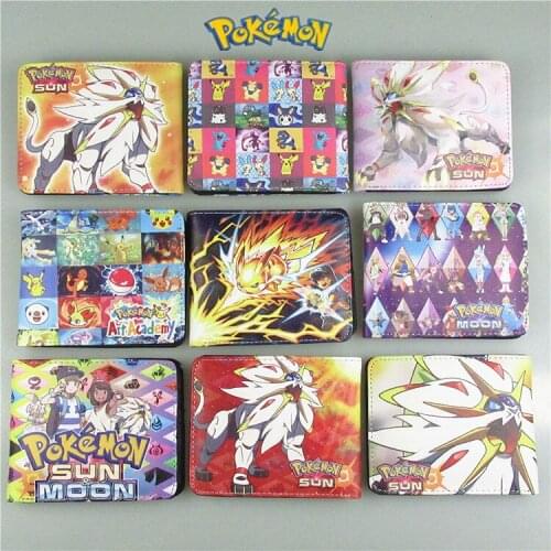 Pokemon Sun and Moon Action Figure Pikachu Solgaleo Lunala Squirtle Eevee Flareon Charmander Cute PU Leather Wallet Gifts