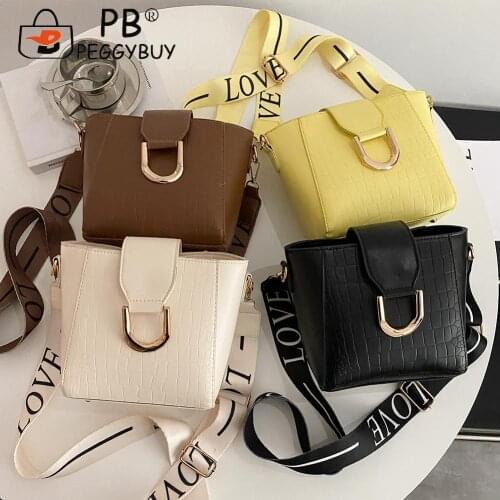 Casual Women PU Leather Messenger Bags Female Pure Color Shoulder Bucket Bags Small Stone Pattern Crossbody Bags