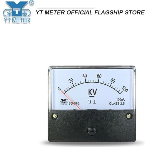 Sd670 15kV 50kV 100kV DC voltmeter high voltage DC static voltage pointer instrument 60 * 70mm size 52mm round hole size with hi