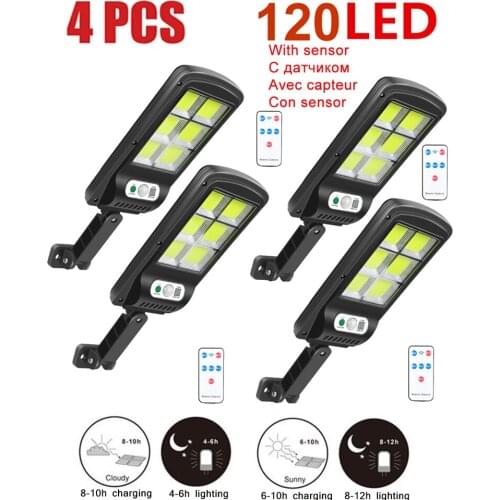4pcs tabular oblong 128 COB Solar Street Lights Outdoor Security solar Wall Lamp Waterproof PIR Motion Sensor Smart Remote Contr