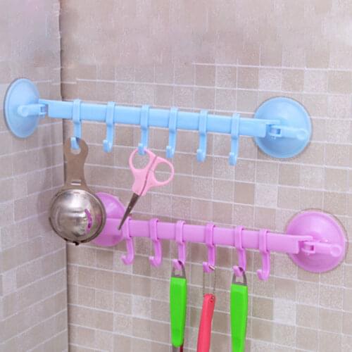 6 Hooks Towel Rack Suction Cup Bathroom Kitchen Wall Door Holder Sucker Hanger Kitchen Bathroom Accessories Set TXTB1