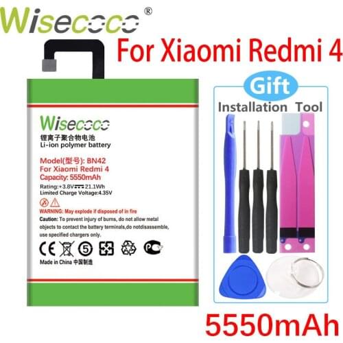 WISECOCO 5550mAh BN42 Battery For Xiaomi Redmi 4 Smart Phone In Stock High Quality New Battery+Tracking Number